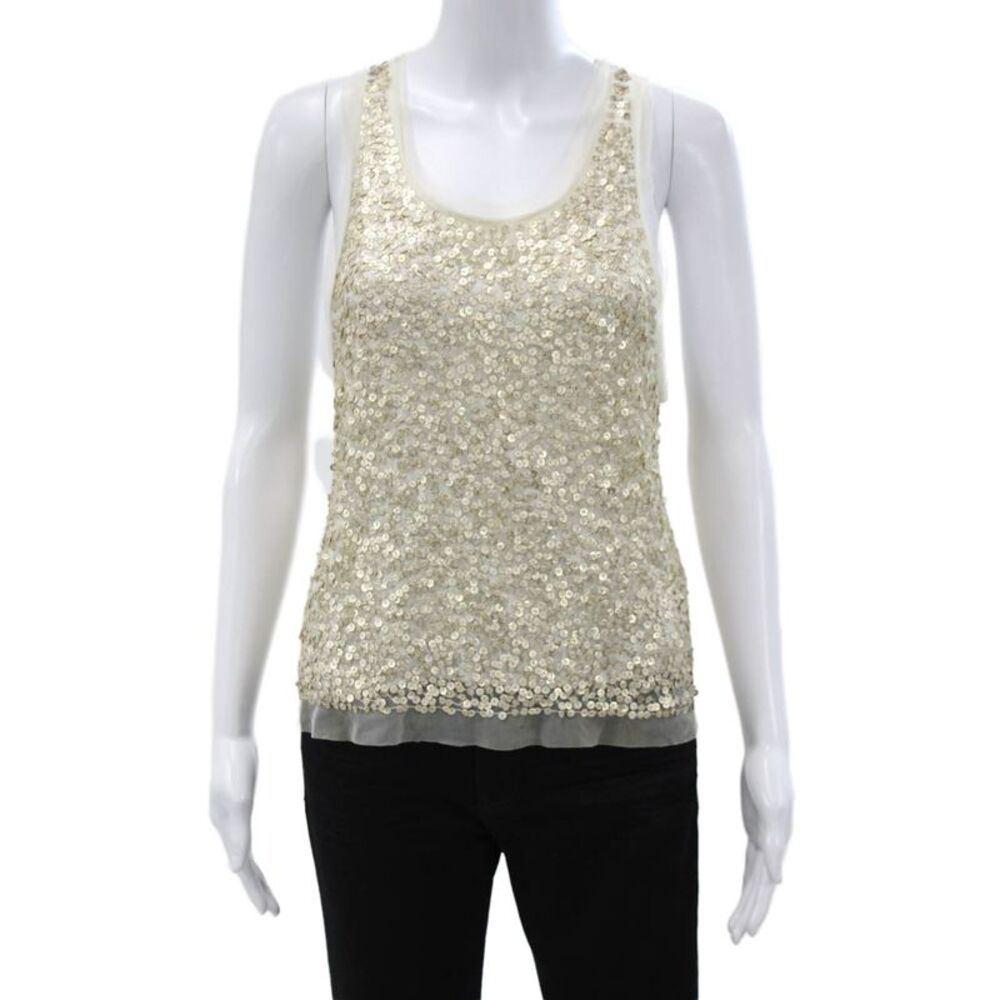 Gryphon New York Women Basic Sleeveless Tank Gold Nylon Round Neck Size S